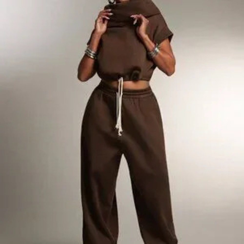 Brown Casual Women's Drop Crotch Baggy Sweatpants